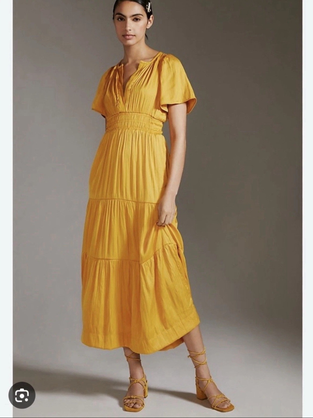 Anthropologie Somerset Yellow Tiered Maxi Dress
